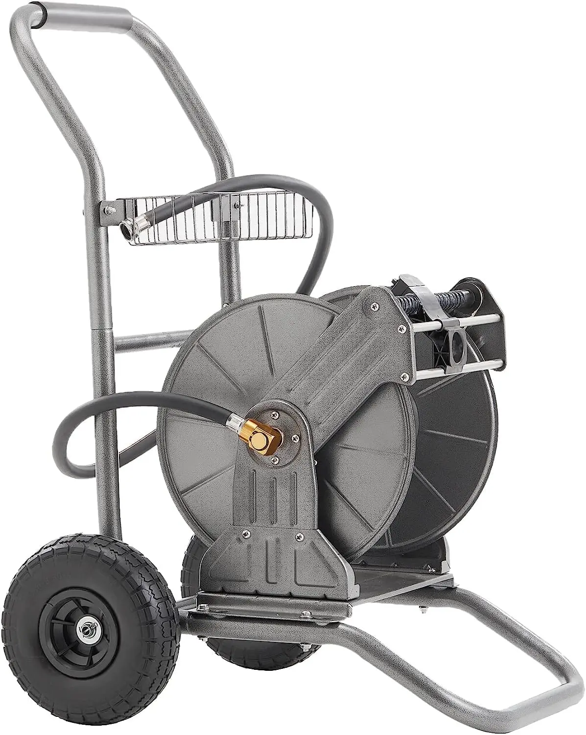 Heavy Duty Mobile Metal Water Hose Reel Cart With Wheels Holds 200 Ft 1 2 Capacity Outside
