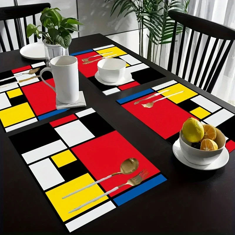 

4/6pcs Black Red Yellow Plaid Table Mats Heat-Resistant Printed Placemats for Kitchen, Outdoor Dining, Party & Picnic Decor