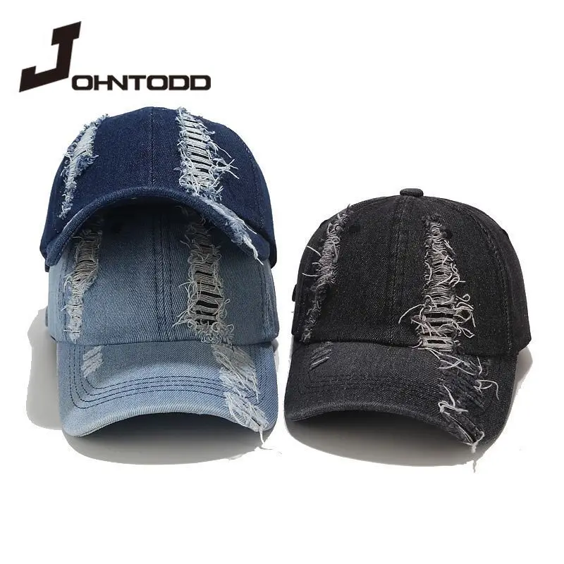 

2021 Summer Women Baseball Cap Ladies Distressed Hole Embroidery Simple Baseball Cap Men Female Leisure Cowboy Hat Adjustable