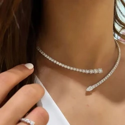 Stonefans Geometry Rhinestone Collar Necklace Jewelry for Women Fashion Adjustable Open Collar Elasticity Choker Party Gift
