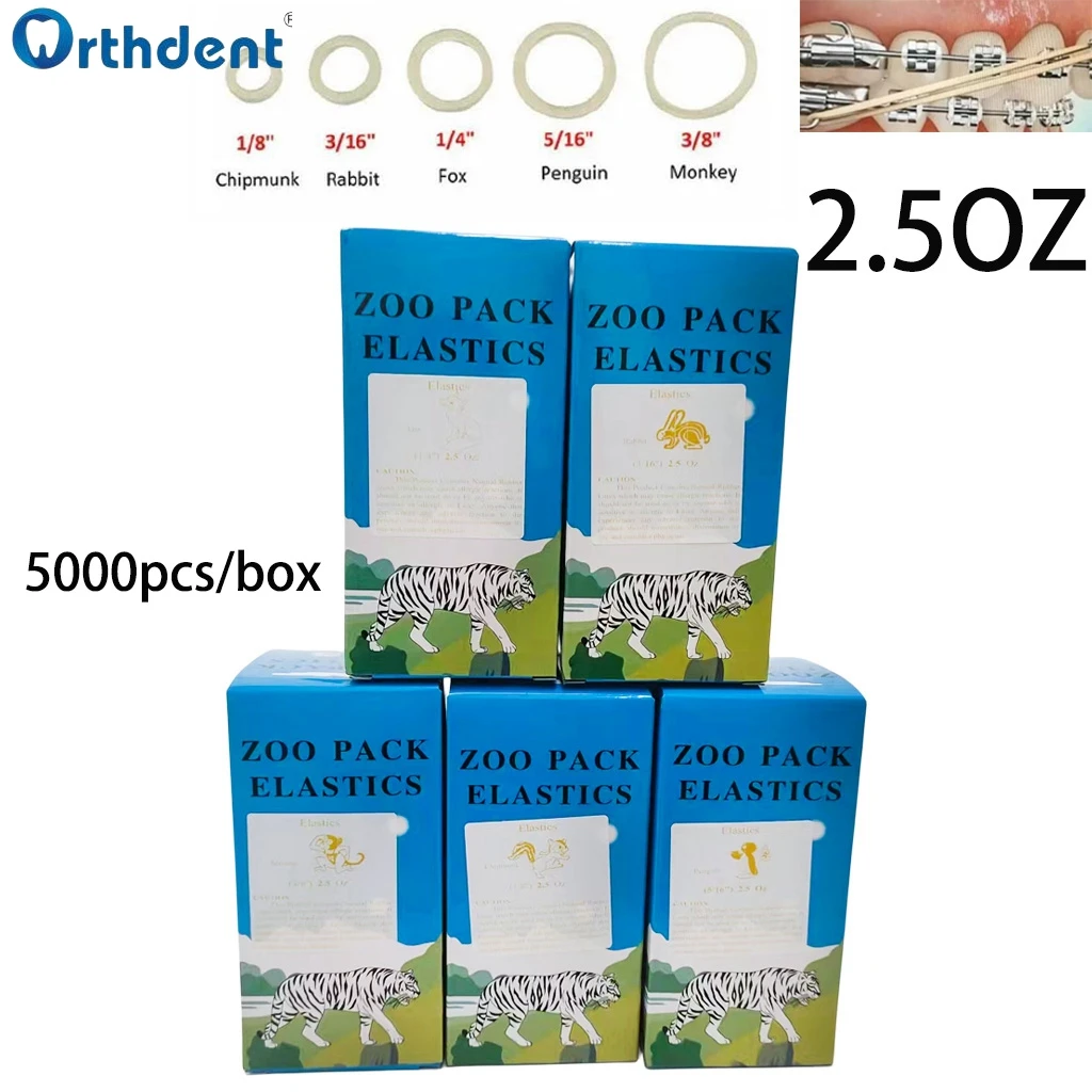 

5000 Pcs/Box Dental Orthodontic Zoo Pack Elastics Latex Rubber Bands Teeth Braces Force 2.5OZ Ligature Rings Dentist Material