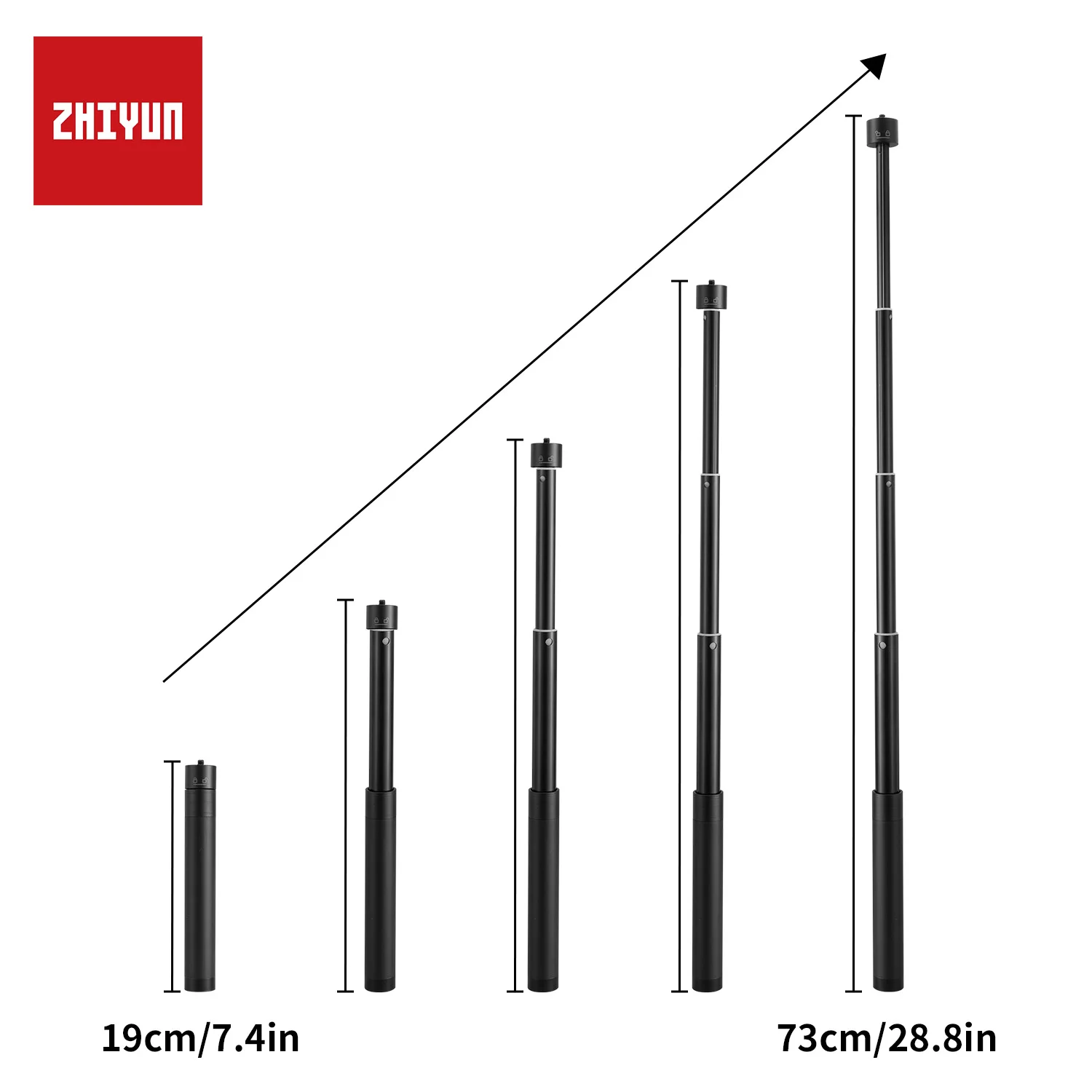 ZHIYUN Official B7319 General Extendable Grip for 1/4\'\' Screw Hole Handheld Gimbal M40 Light Accessories 7.4-28.8 inch