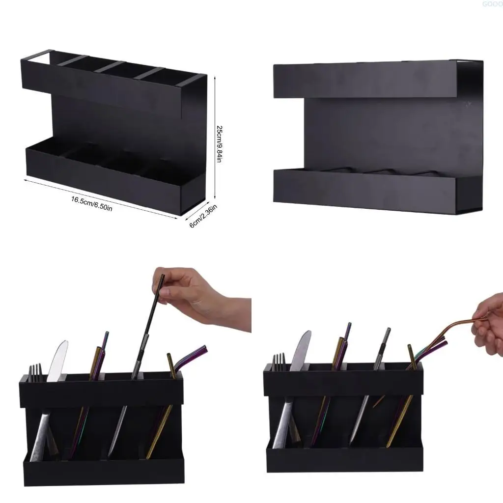 

23ga черная настенная стойка для хранения для хранения соломенных палочек для палочек для соломы металлическая кухонная посуда