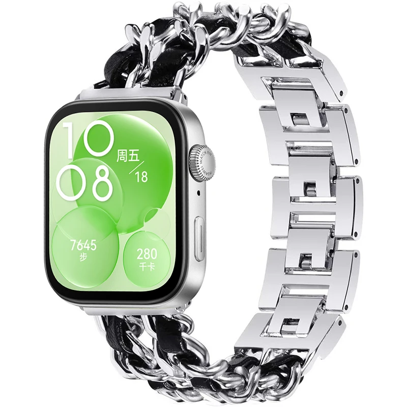 Correa de cadena de Metal para Huawei Watch Fit 3/Fit 4, pulsera de lujo para mujer, pulsera de repuesto para Huawei watch Fit 4 pro