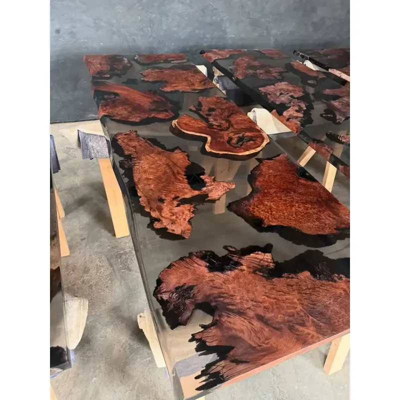 Solid Wood 6-Seater Bar Table Set with Epoxy Resin Finish Dining Room Furniture for Hotel Kitchen Front Desk Office Reception