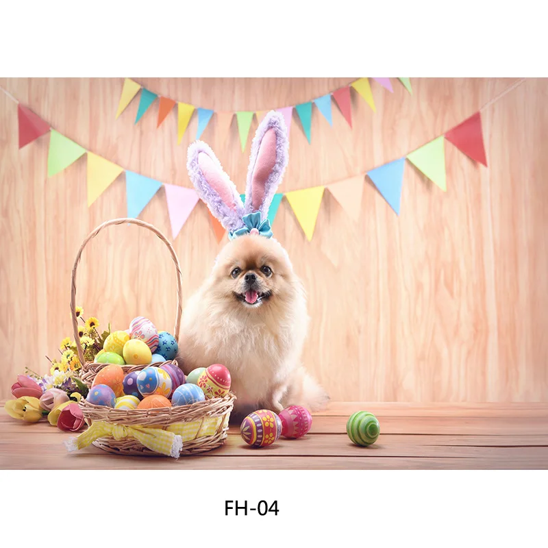 Nitree Spring Easter Photography Backdrop Rabbit Flowers Eggs Wood Board Photo Background Studio Props FH-57