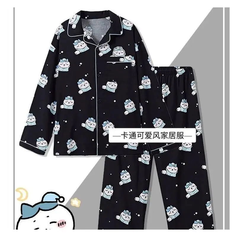 2Pcs Anime Chiikawa Top and Pants Pajamas Set Cartoon Homewear Hachiware Home Clothes Usagi Long Sleeves Long Pants Pijamas Set