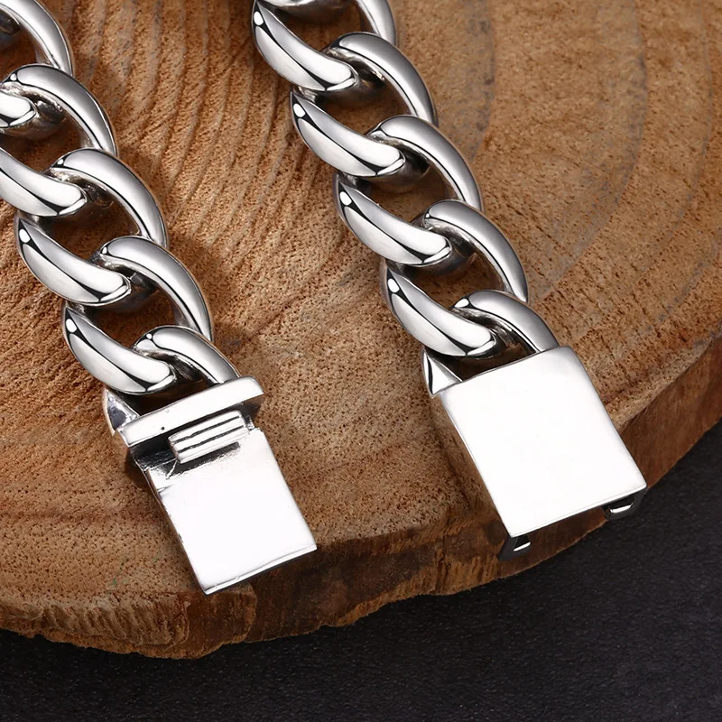 Retro Punk S925 Sterling Silver Mens Bracelet Thick Curb Cuban Chain Two-tone Lion Head Round Charm Male Wristband Jewelry 4