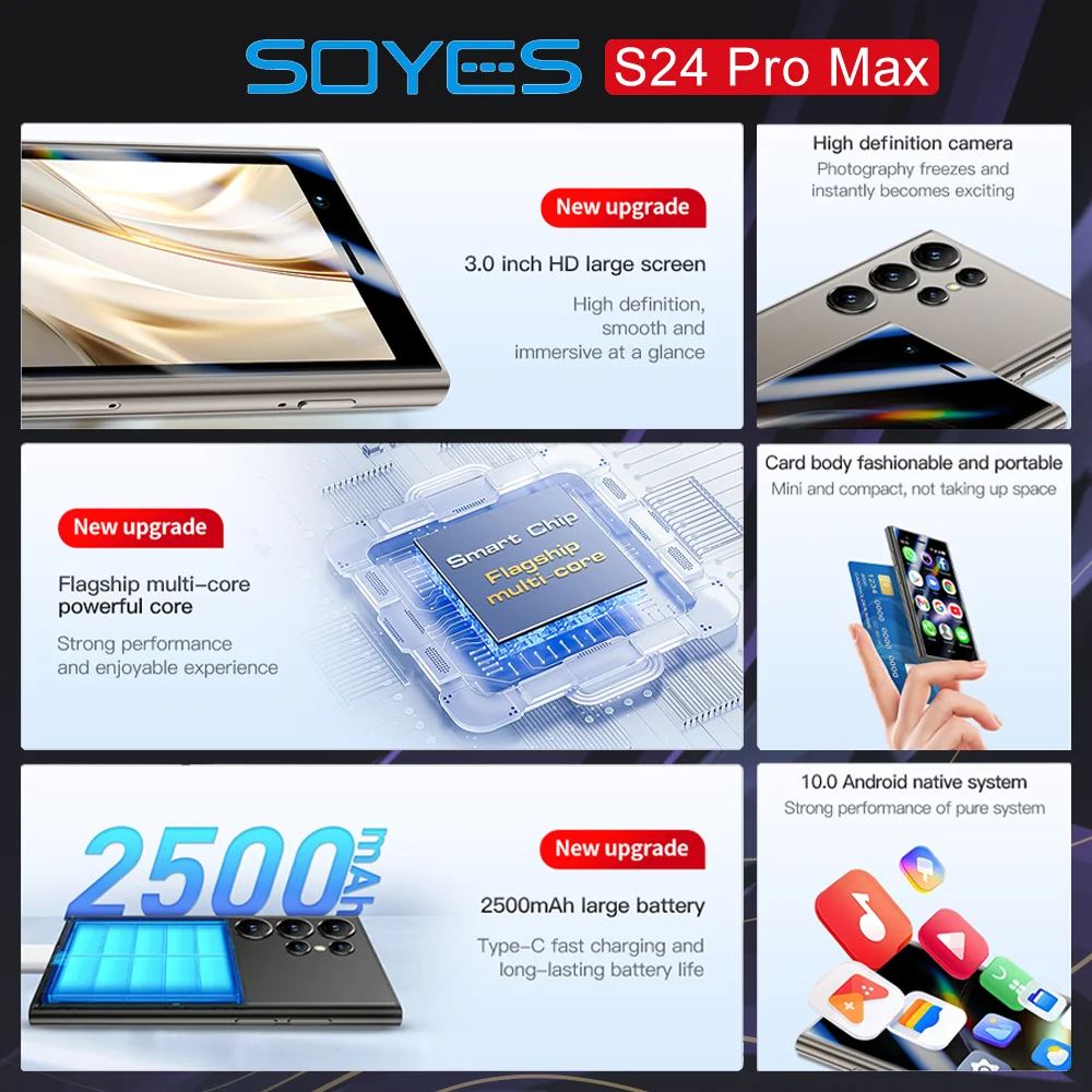 World Premiere SOYES S24 Pro  Max Mini Smartphone 2+16GB  3+64GB Android8.1 Dual SIM Standby 2500mAh 4G Network3.0 inch screen