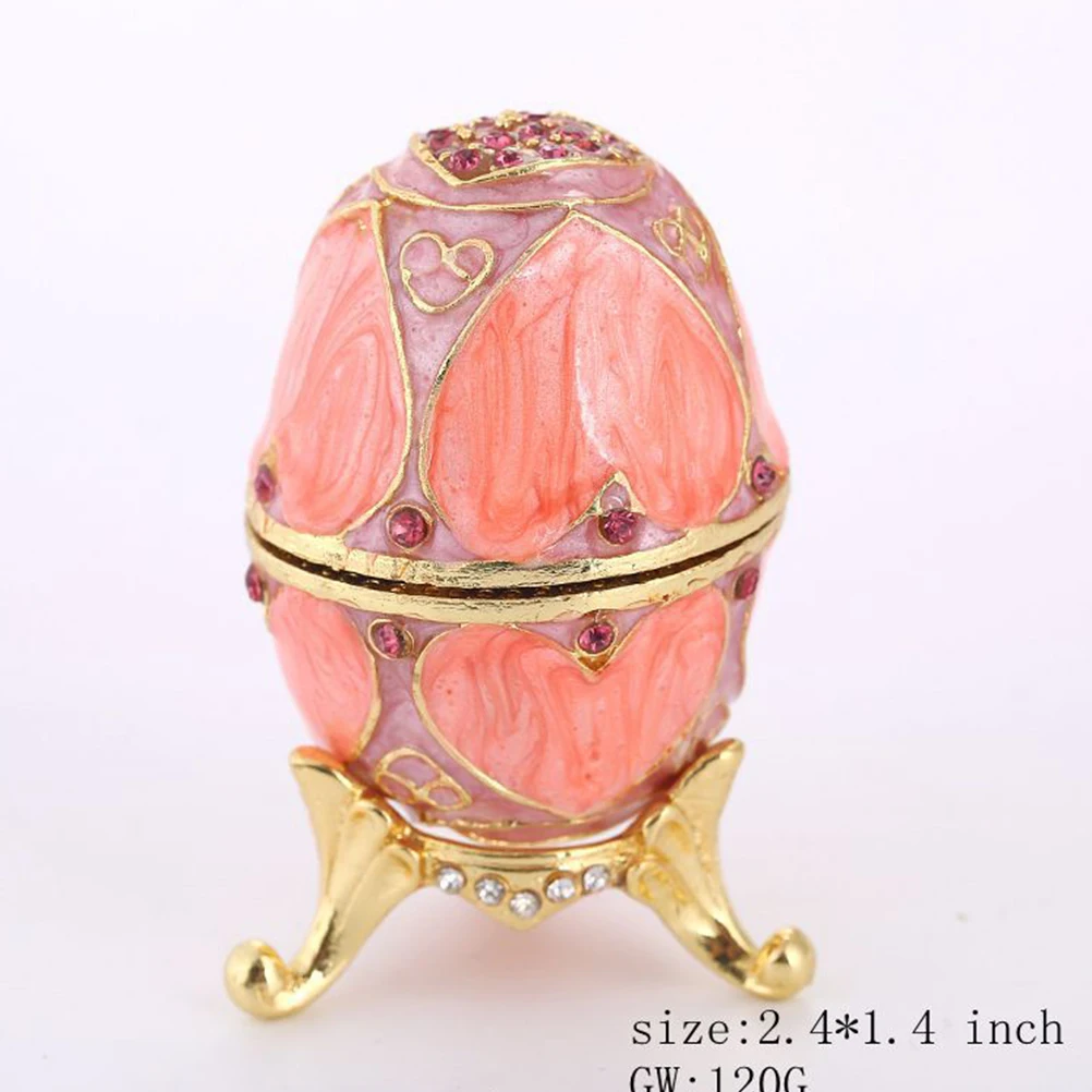 

Egg Shape Jewelry Box Metal Craft Rhinestone Storage Container Pink Desktop Decoration Necklace Ring Watch Organizer Gift For