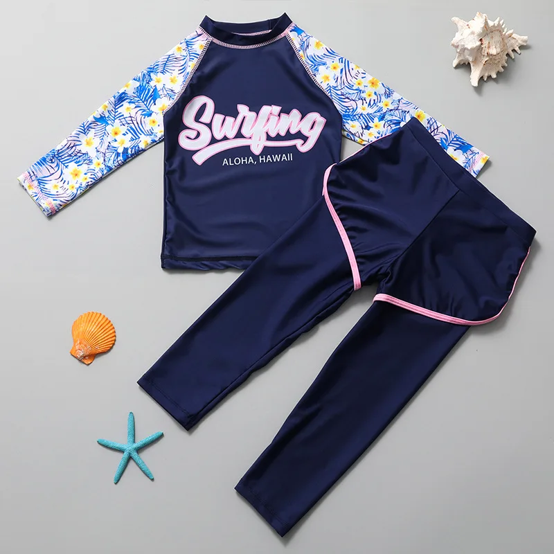 HappyFlute Long-sleeved Split Girl Big Child Princess Dress Style Cute Style Hot Spring Bathing Suit