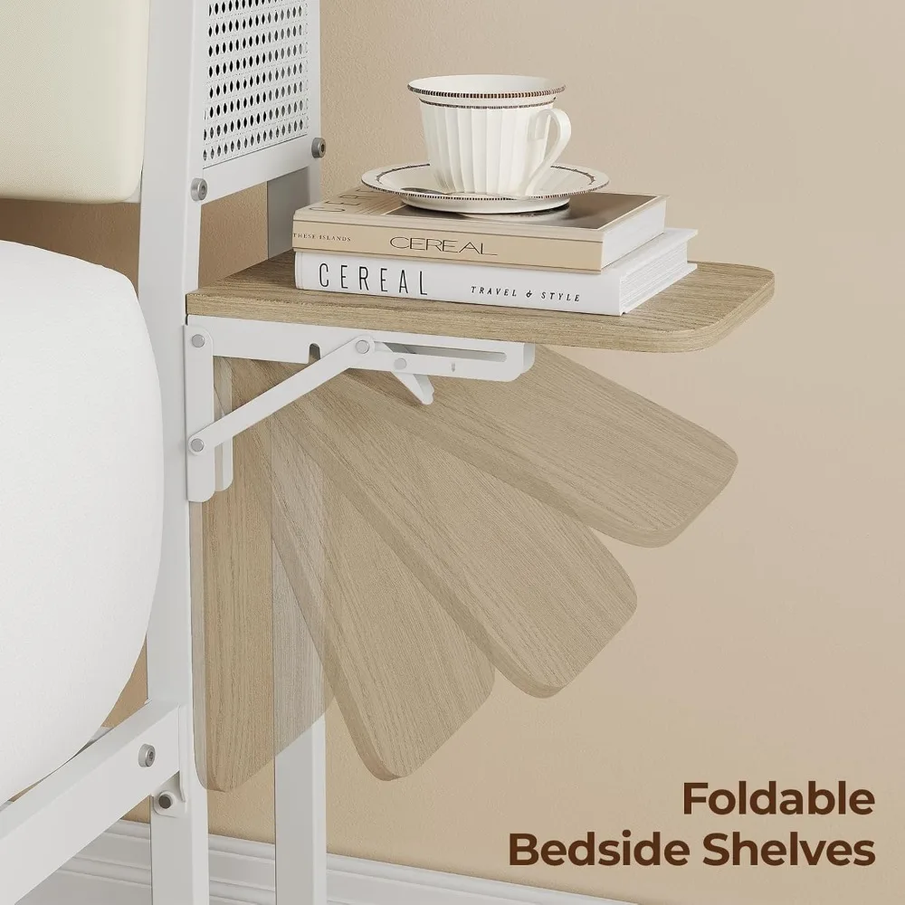 إطار سرير مزدوج مع لوح أمامي للتخزين وأضواء LED، وسرير بمنصة معدنية مع أرفف قابلة للطي ومحطة شحن، بدون زنبرك صندوقي #5