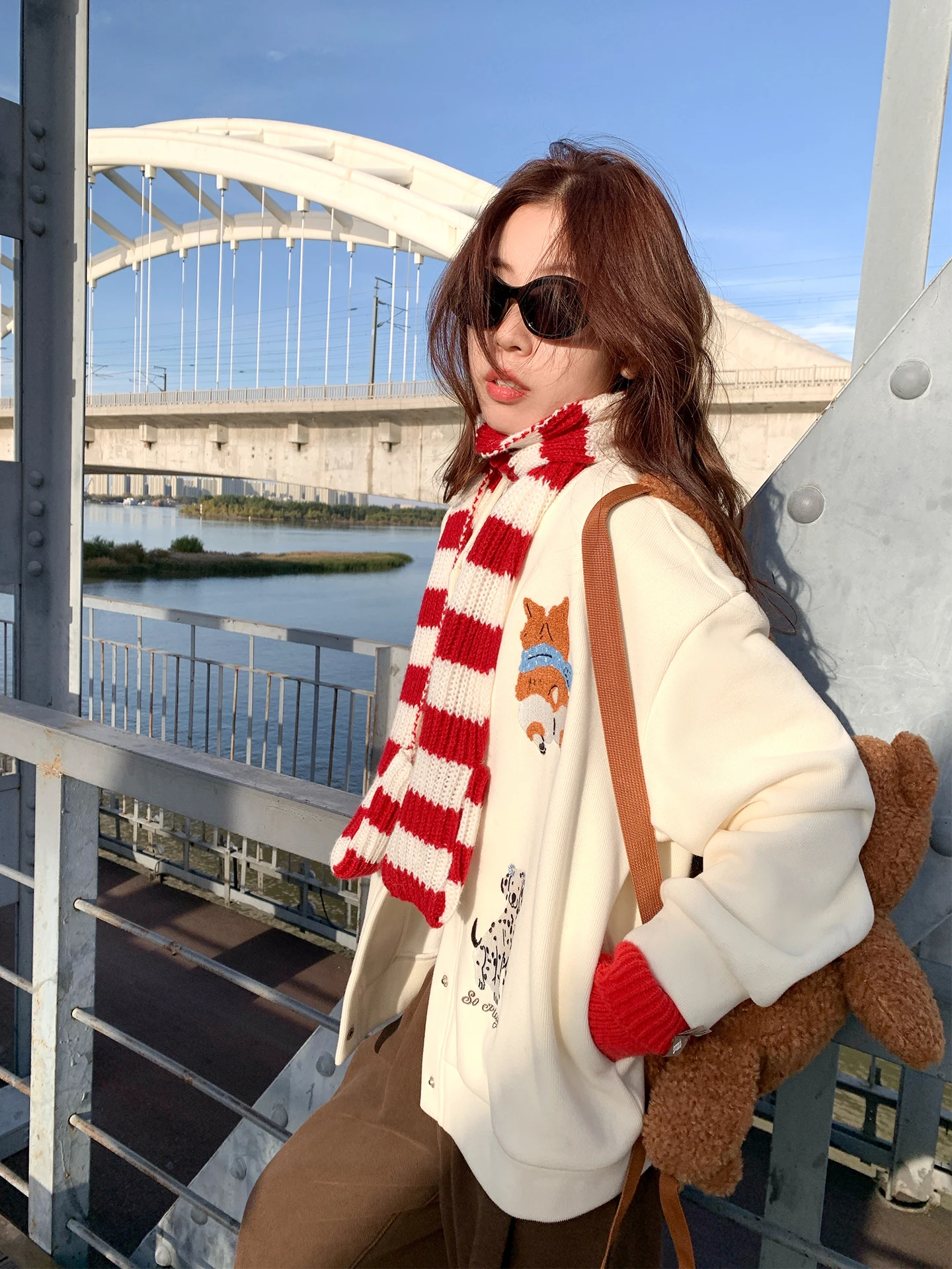 

Korean Sle Women's Long Sve Fce Lined Baseball Jaet Heavy Embroidery Warmth Top for Autumn Winter Open Cardigan