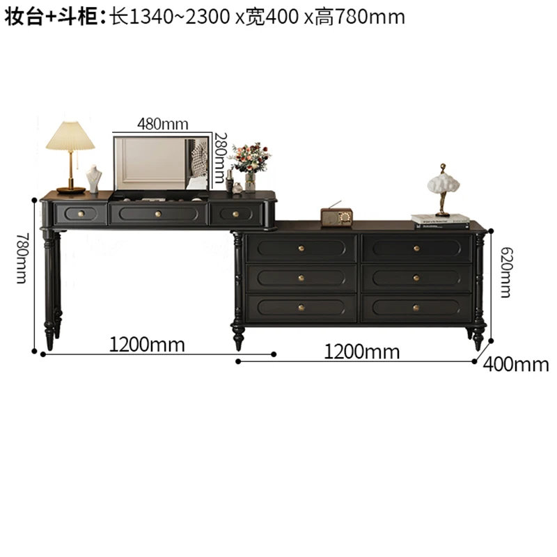 Black Nordic Dressers Bedroom Modern Luxurious Mobile Hotel Cabinet Table Dressers Console Coiffeuse De Chambre Toilet Furniture