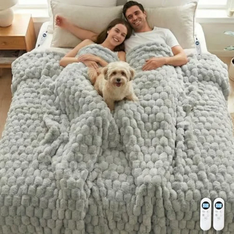 

Heated Blanket Electric Blanket Heating Dual Control Soft Ribbed Faux Fur Electric Blanket with 12 Heat Levels 12H Timer ETL FC