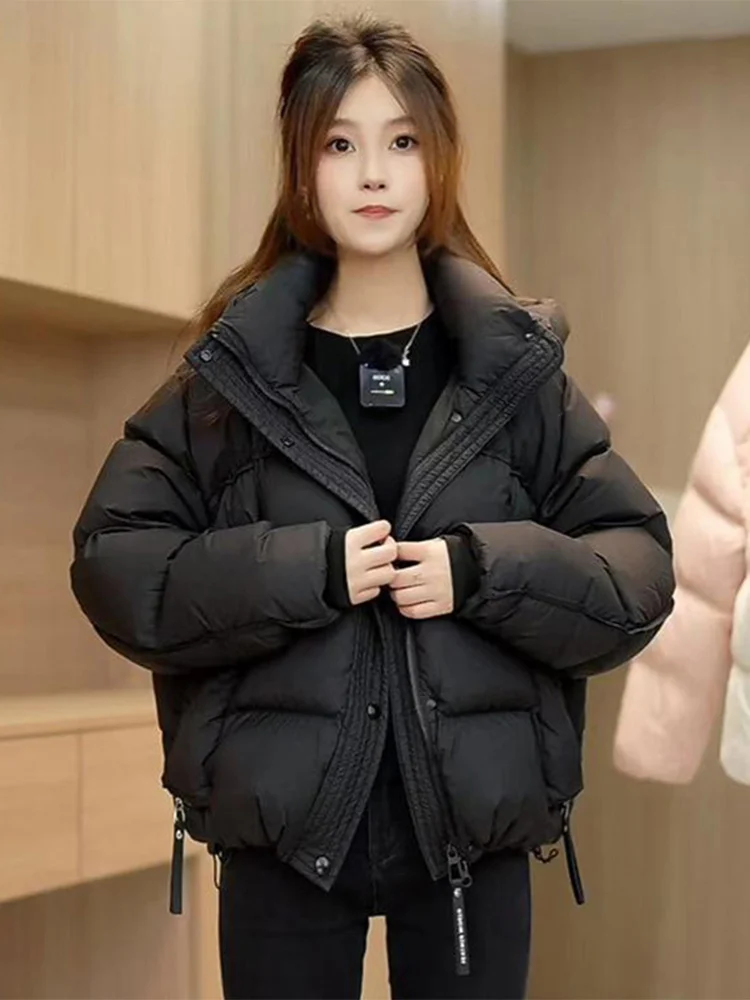 

Women's ort Cotton Jaet Coat 2026 Winter New Sle Small Size Hooded Loose Thi Warm Bla Bread Sle Korean Version