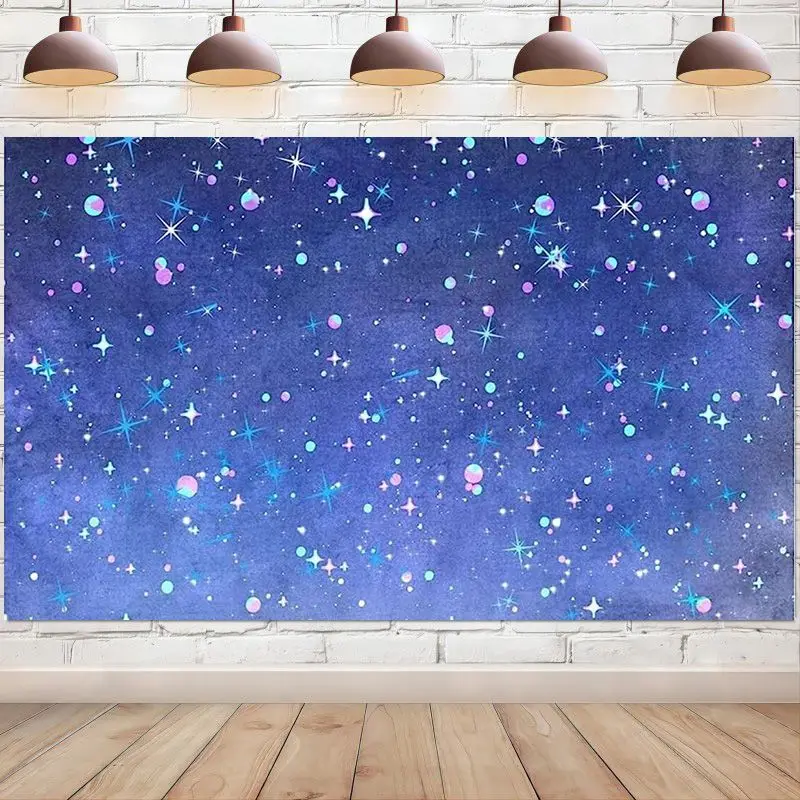 Starry Backdrop Universe Blue Sky Glitter Stars Photography Background Birthday Wedding Party Decoration Photo Booth Studio Prop