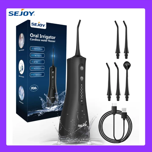 SEJOY 치과 구강 세정기, USB 충전식 치아 클리너, 휴대용 치과 물 치실, 5 가지 모드, IPX7 구강 세척기 