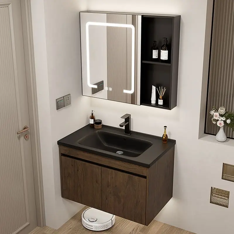 

Aesthetic Aluminum Bathroom Cabinet Combination Walnut Color Bathroom Hand Wash Basin Funky Modern Vestidores Unique Furniture