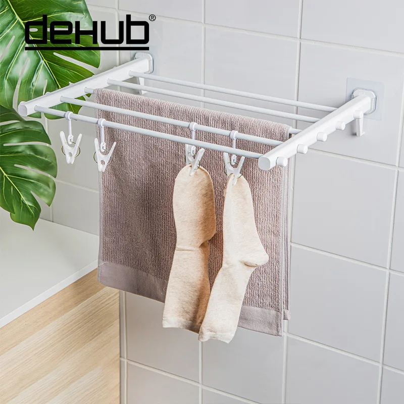 

Bathroom Foldable Towel Bar No Trace Clothes Drying Rack Sock Clip Room Balcony Simple Telescopic Invisible Clothes Hanger