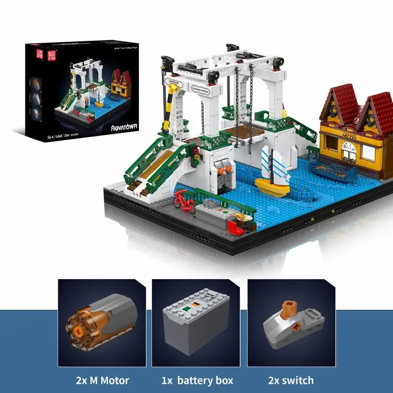 Mold King 16068 Nordic Town Vouwbrug 2066 stks Bouwsteen Creatieve Baksteen Set Montage Educatief Speelgoed Kerstcadeau