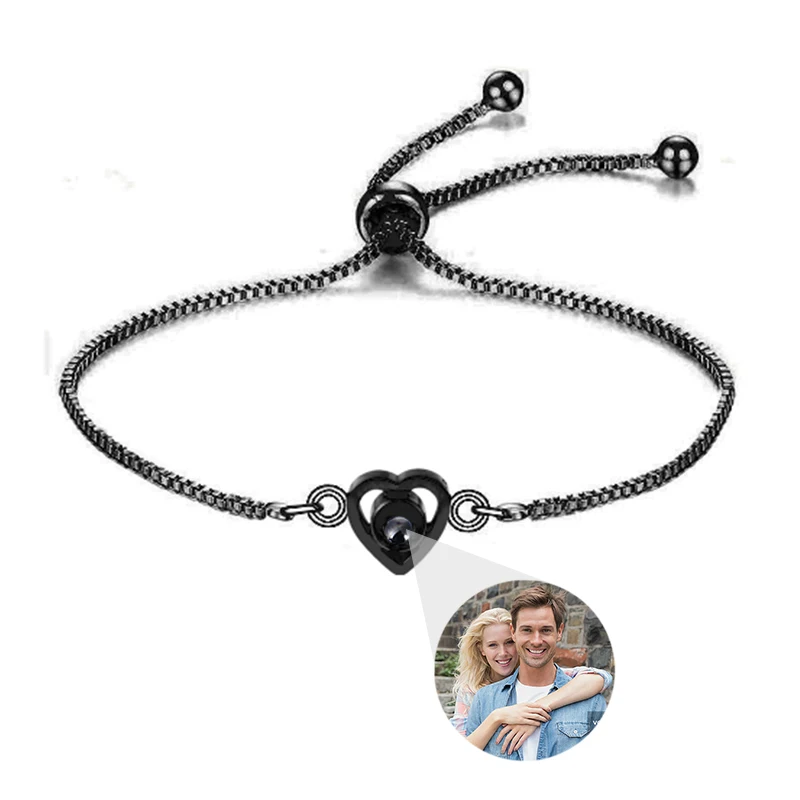 Personalisiertes Foto-Armband mit Bild im Inneren, 100 Sprachen 'Ich Liebe Dich' Projektions-Armband aus Edelstahl
