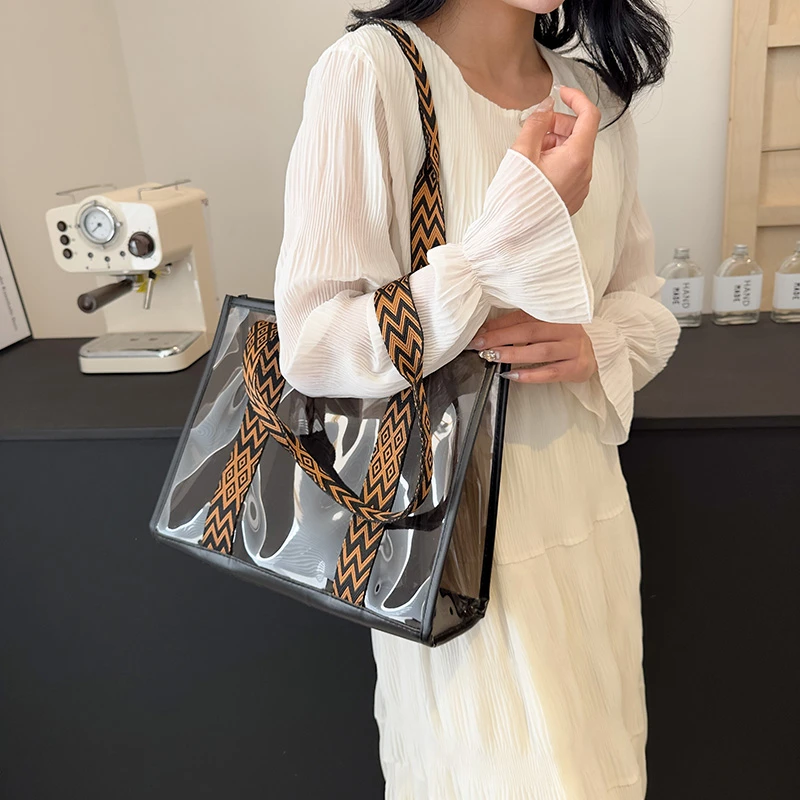 Large Size Transparent Shoulder Bags Fashion Casual Solid Color Tote Bag Female University Shopper Handbags Sac De Luxe Femme