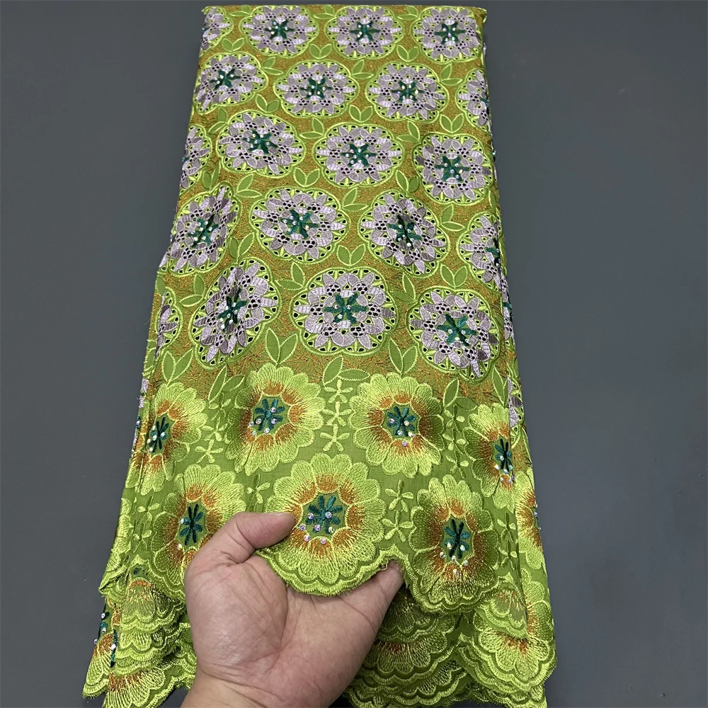 

2025 African Nigerian Sewing for Dress High Quality Tulle Lace Fabric Damask polish luxe Cotton Pure Embroidery 5Yard PS0086