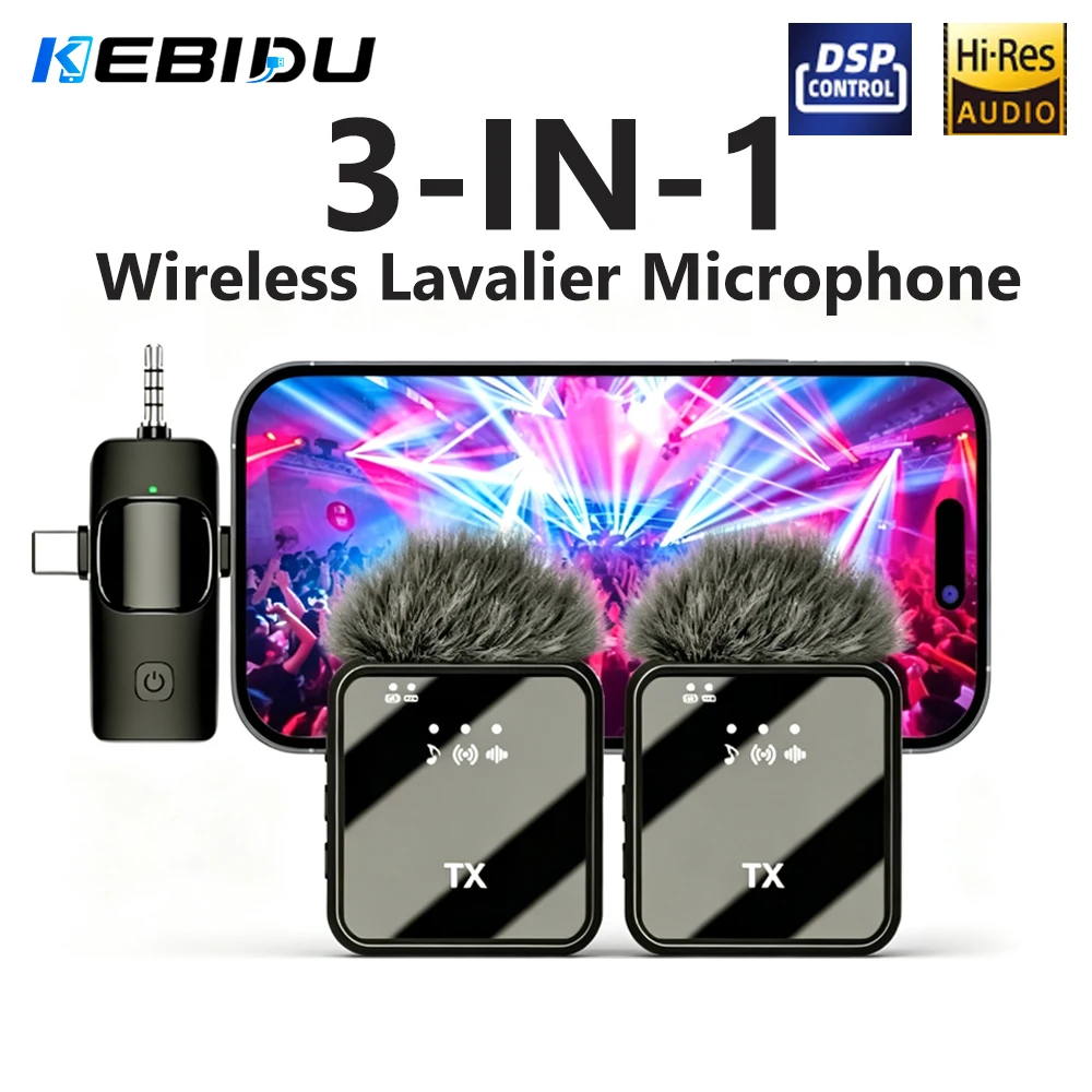 KEBIDUMEI 3-in-1 Kabelloses Lavaliermikrofon mit Dualer Geräuschunterdrückung, Mini 1-zu-2-Mikrofon für Live-Übertragungen, Gaming und Videoaufnahmen