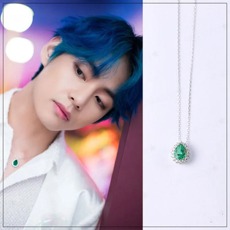 2022 новое ожерелье Hallyu V Kim Taehyung, характерное ожерелье с зеленой вставкой в виде капли воды, цепочка с воротником, трендовые аксессуары, подарок