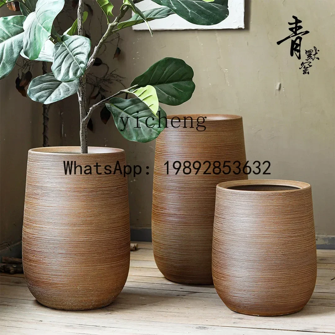 X2  Ceramic Large Flower Pot Balcony Outdoor Succulent Green Plant Tall Pot Home Indoor Decorative Ornament