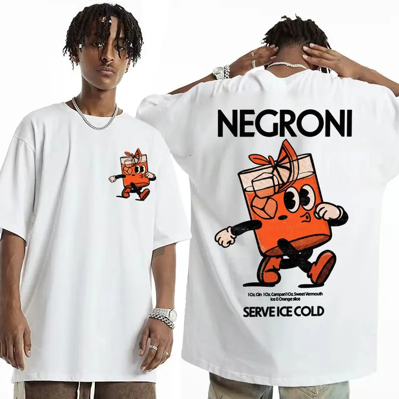 Negroni Cocktail Mascot Meme T-shirt Funny Retro Cartoon Drink T Shirts Men Women Summer Fashion Casual Oversized Gothic T Shirt