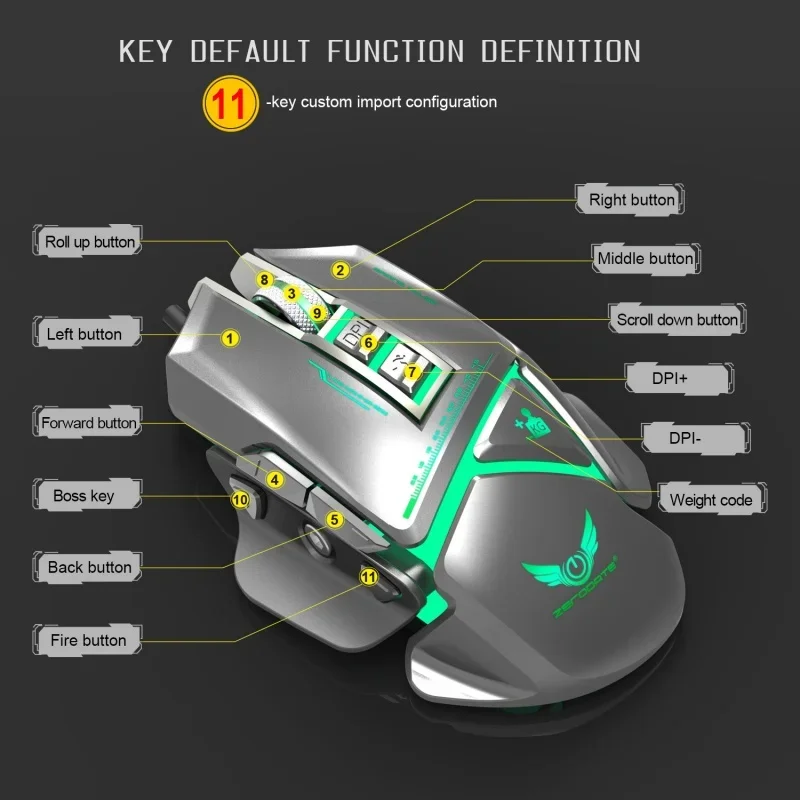 X400 Mechanical Mouse 11 Key Color Macro Programming Detachable Counterweight Block 3200dpi Adjustable Gaming Esports Peripheral