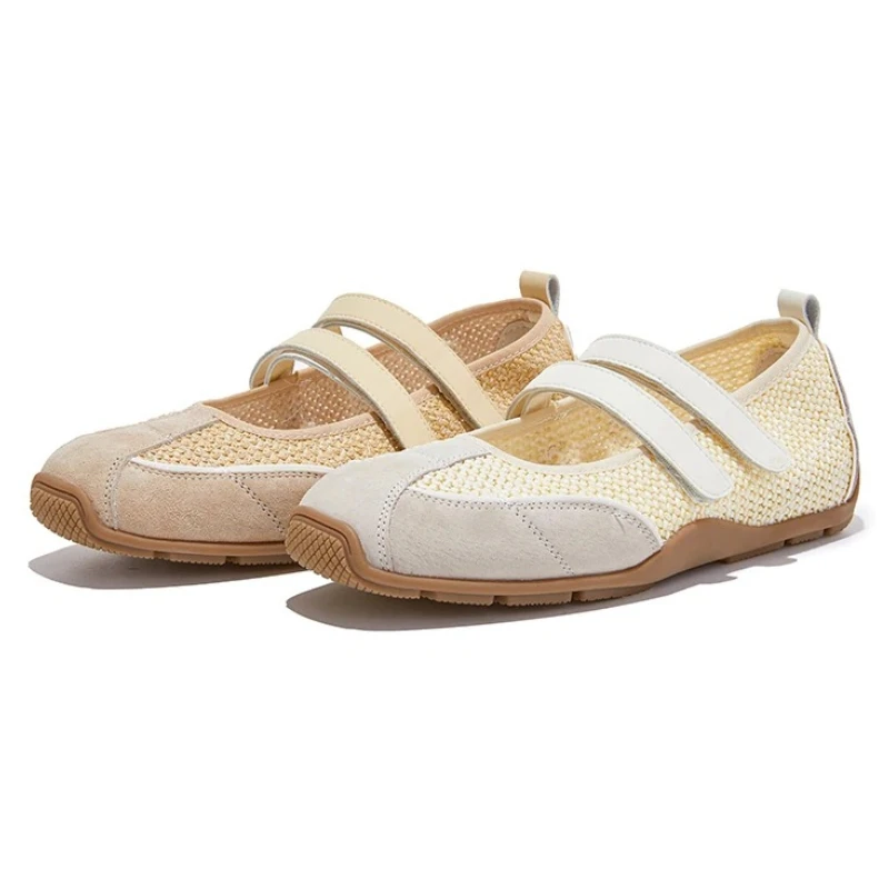 

Suede Mesh Woven Flat Ballet Sneaker Women Fashion Round-toe Design Mary Jane Shoes Summer Light Non-slip Comfortable Women Shoe