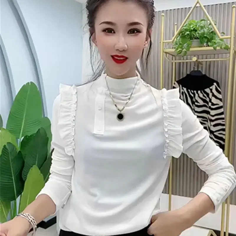 Autumn New Fashion Small Shirt Lotus Leaf Edge Design Slimming Trendy and Age Reducing Stylish and Versatile T-shirt for Women