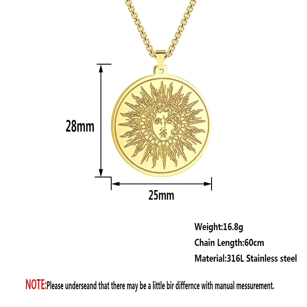 Kinitial God of The Sun Helios Pendant Necklace Women Amulet Stainless Steel Jewelry Goddess Ancient Greek Necklace