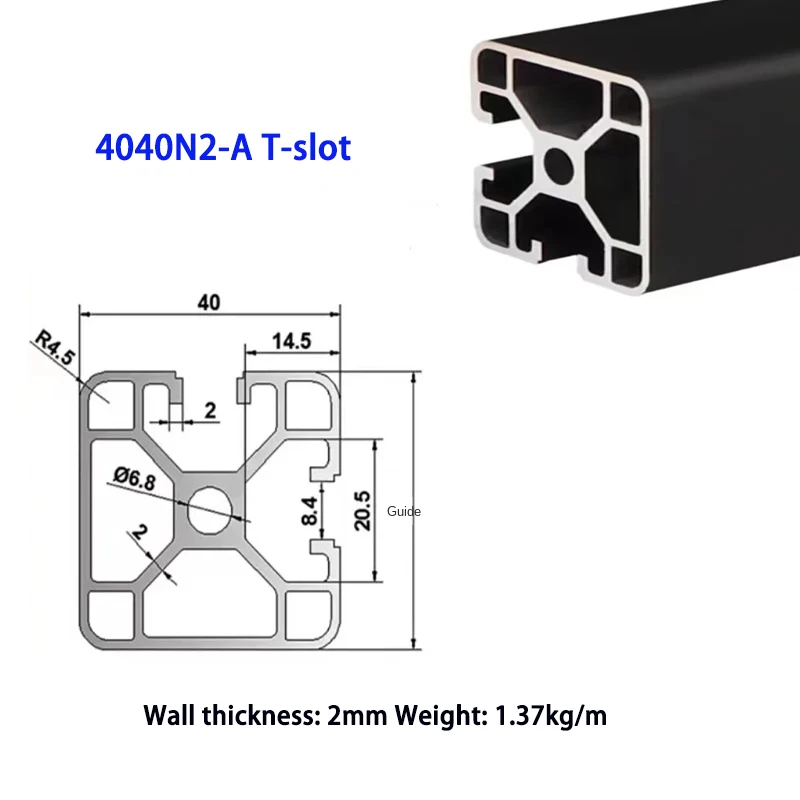 1 ST T-Slot Aluminium Profiel 2020 2020N2 2020R 2040 2060 3030 3030N2 3030R 3060 4040 4040R N2 EU Standaard Zwart Anodische Oxidatie
