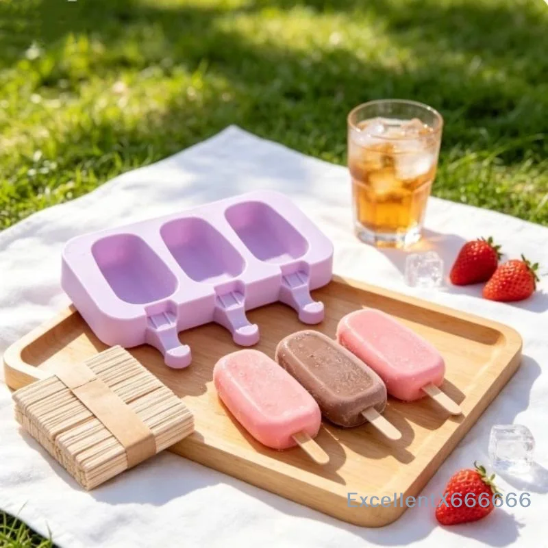 1Set Silicone Popsicle Mold 3/4 Cavities BPA Free Non-Stick Reusable for Home DIY  Ice Cream Summer Treats