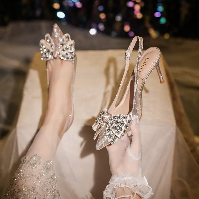 New Women Shoes Luxury Rhinestone Bow High Heeled Sandals for Woman Elegant Banquet Wedding Shoes Designer Shoes Sandalias Mujer