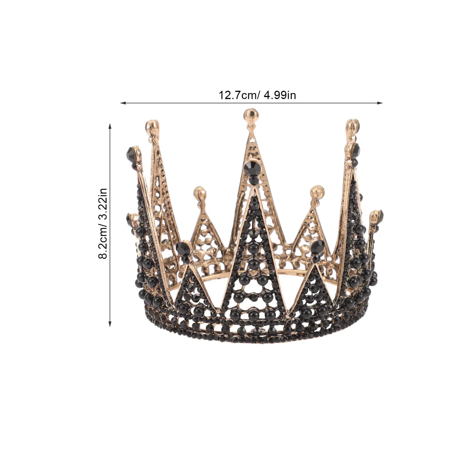 Black Gothic Style Retro Crown Handmade Halloween Tiara Bridal Rhinestone Hairpiece Crystal Headdress Women Formal