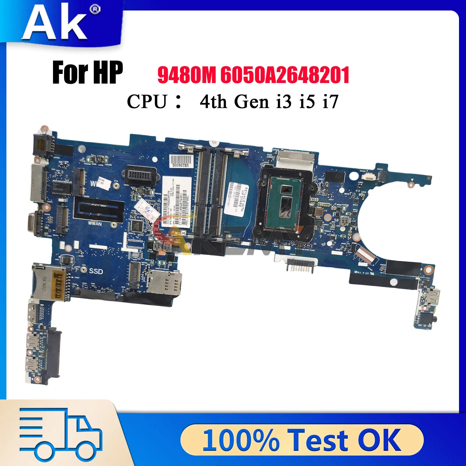 

6050A2648201 для ноутбука HP EliteBook 9480M, материнская плата 769718-601 769719-601 с процессором i5 i7 4-го поколения DDR3, 100% полностью протестировано