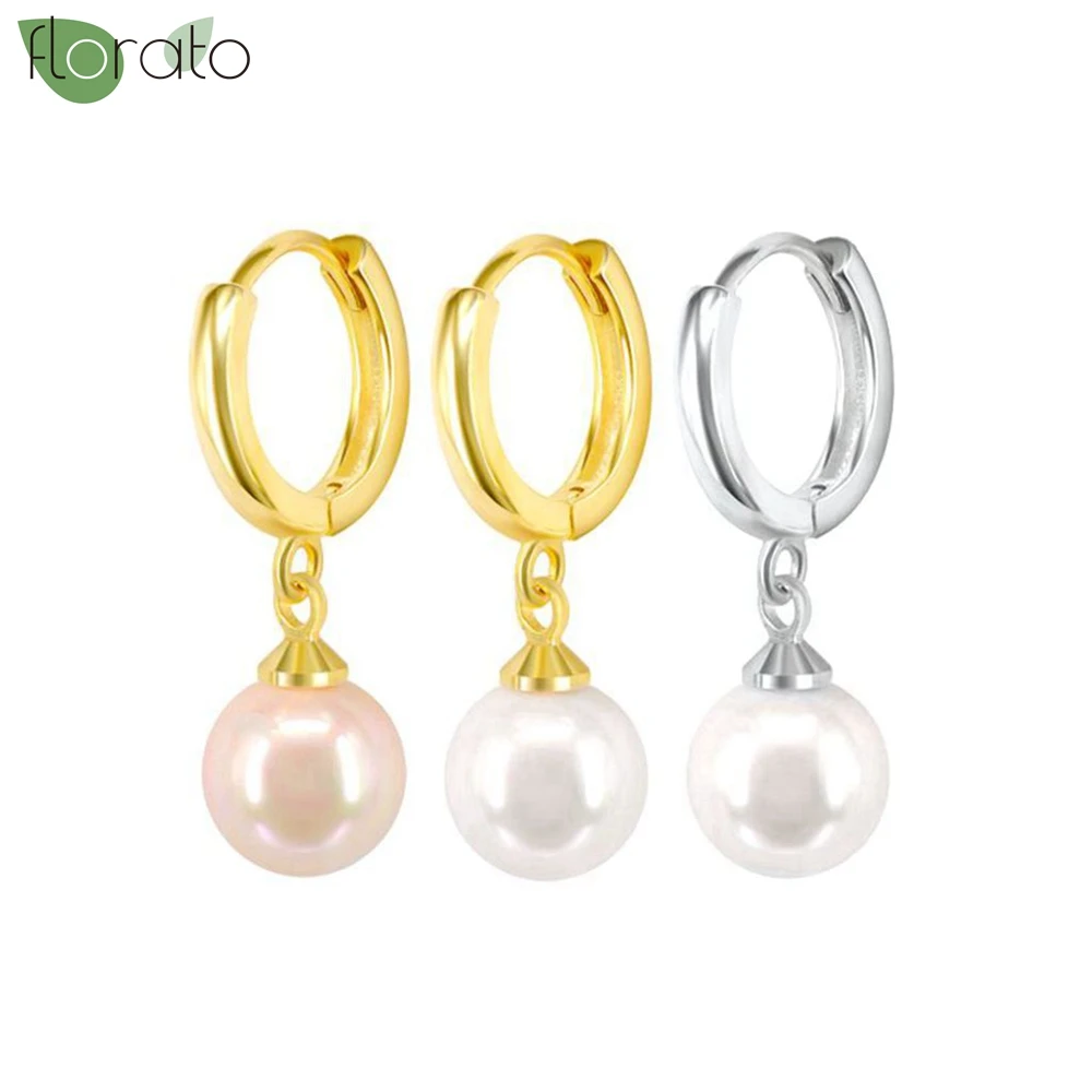 

925 Sterling Silver Needle White Pearl Pendant Earrings Fashion 18K Plated Gold Hoop Earrings for Women Wedding Trendy Jewelry