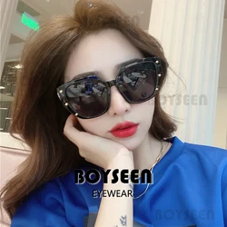 BOYSEEN Brand Design Studded Frame Sunglasses Women Oversized Metal Logo Decoration Eyewear Tortoiseshell Sunglasses UV400