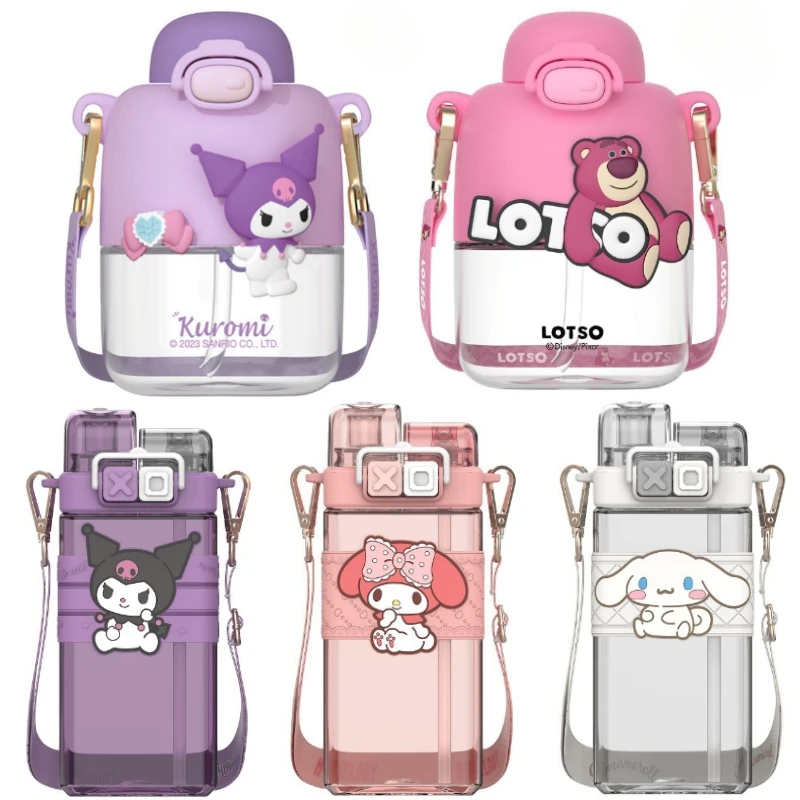 Sanrio Cartoon Kuromi Large Capacity Double Drinking Plastic Water Cup High Appearance My Melody Cute Square Straw Cup Girl Gift