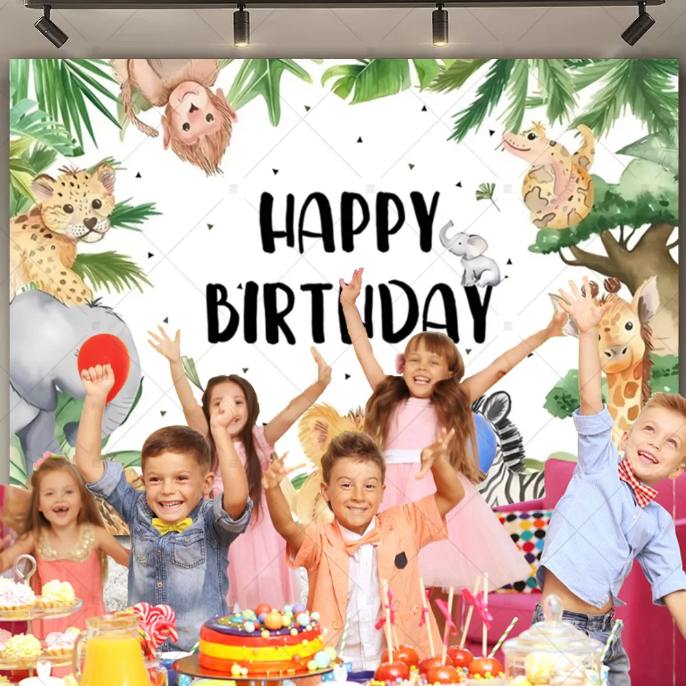 Jungle Animal Safari Background Tropical Forest Boy Girl 1st Birthday Party Newborn Baby Shower Decoration Photography Banner