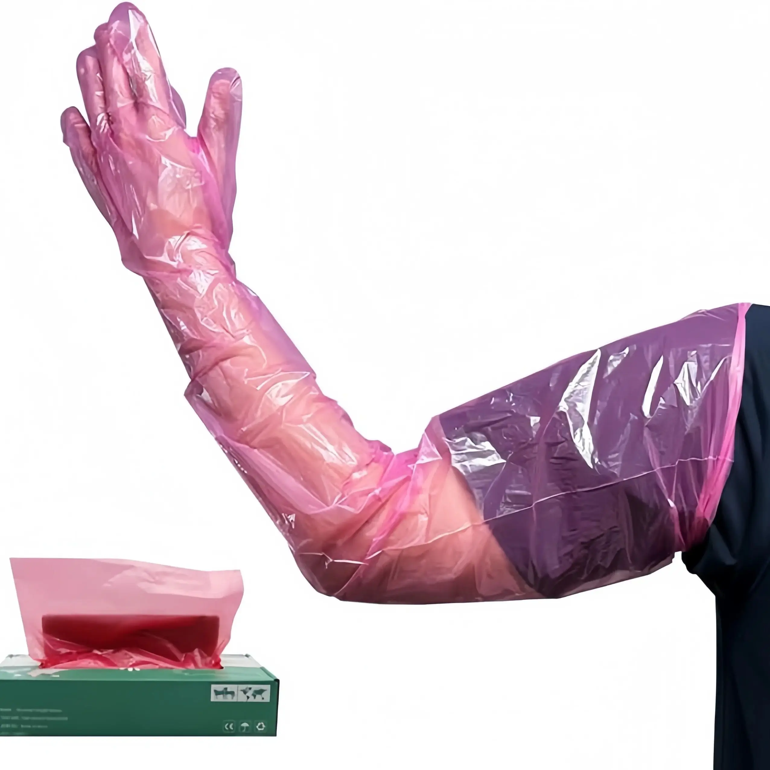 100 Stück Einweg-Handschuhe aus weichem Kunststoff für Tierarzt, langlebige Einweg-Handschuhe für Bauernhof, langer Arm, Veterinärprüfung, rektale Untersuchung – Detail 3