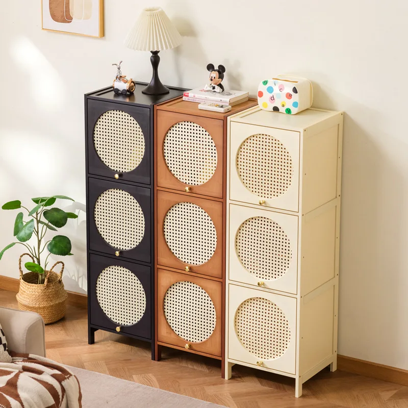 #Retro style bamboo and wood storage cabinet, cream style multi-layer shoe cabinet, living room bucket cabinet, storage cabinet