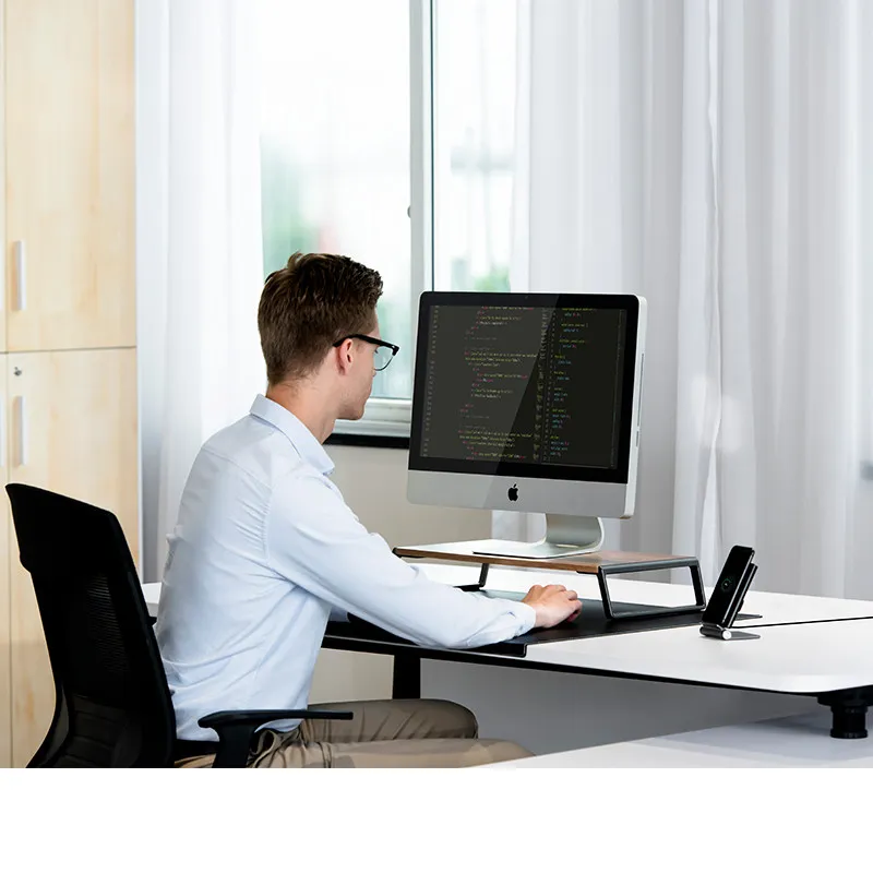 Adjustable Wood Aluminum Monitor Riser Ergonomic Desktop Stand with Keyboard Storage Silicone Pad Eco Friendly Nordic Style