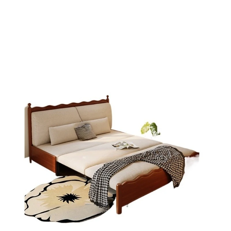 Medieval all-solid wood sofa bed, simple and foldable multi-functional retractable small apartment for home use, small sofa