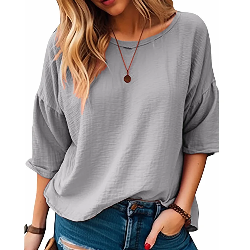 2024 New Summer Oversized High Waist Elegant Fashion Casual Loose T-shirts for Women Print O Neck Long Sleeve Folds Chic Tops